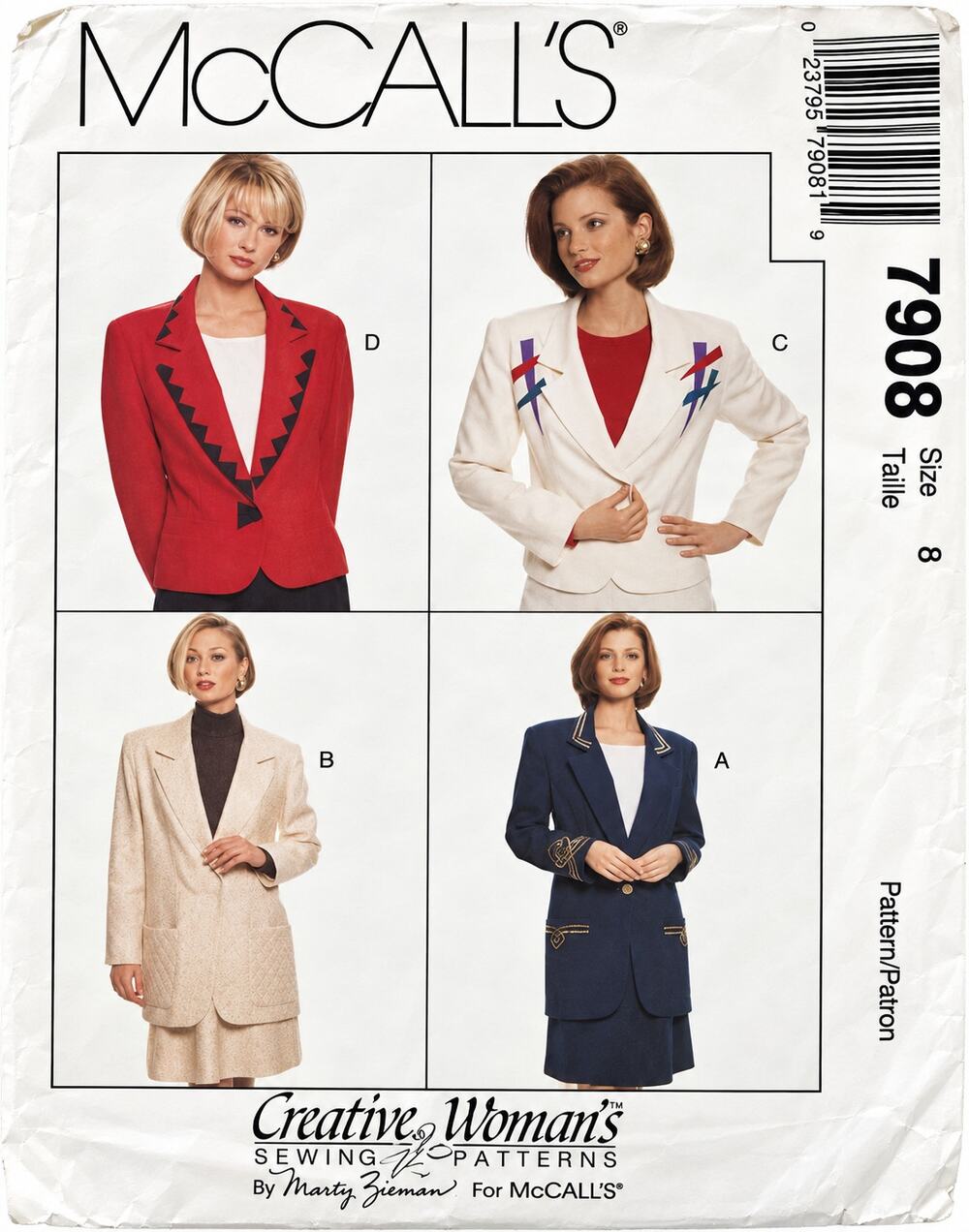 McCall’s 7908 Sewing Pattern Misses Lined Career Button Blazer & Skirt Size 8 UC